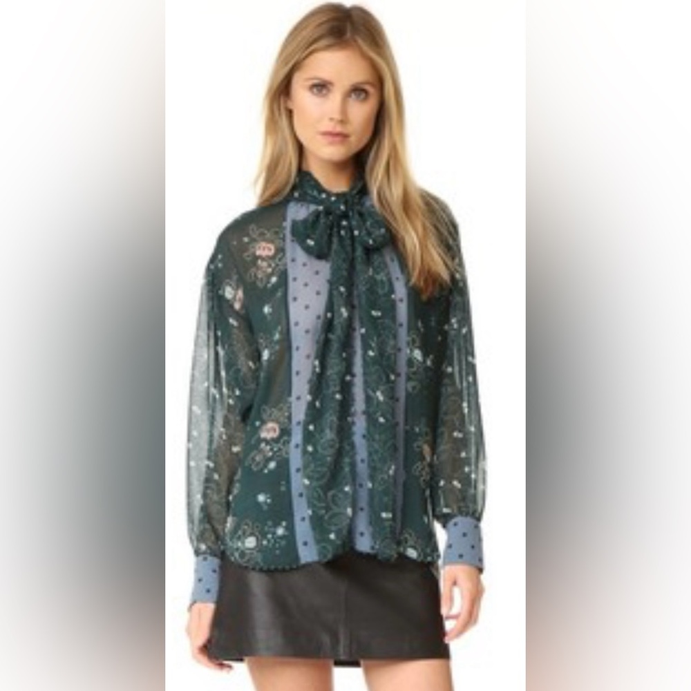 See by Chloe Floral Sheer Blouse with Bow Tie